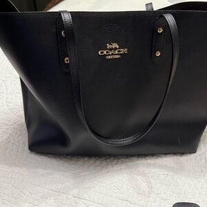 Coach Black Leather Tote with Gold Accents